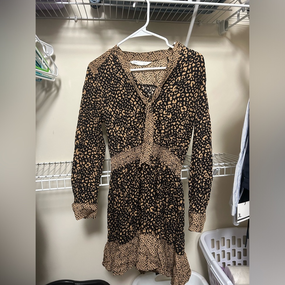 Zara Leopard Print Long Sleeve Dress - Picture 1 of 2